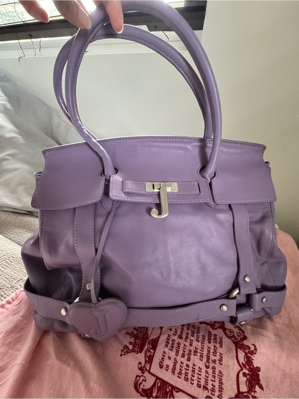 LavenderJuicy Couture B*rkin Style Leather Satchel Handbag with J Lock